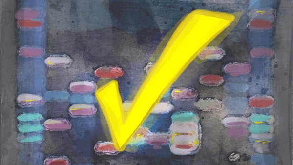 Painting with yellow checkmark in forefront